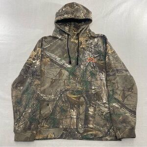Realtree Sweatshirt Hoodie Mens Large Camo Green Lightweight Hunting Orange Logo